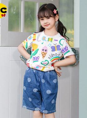 clanc潮牌童装24夏季新款儿童印花撞色休闲圆领上衣女童短袖T恤