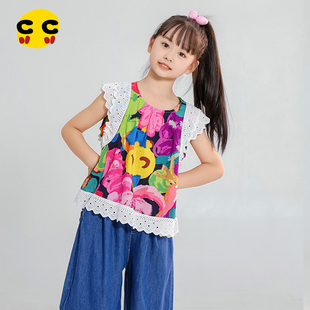 clanc童装短袖夏季新款2025女宝宝提花甜美薄上衣韩版纯棉娃娃衫