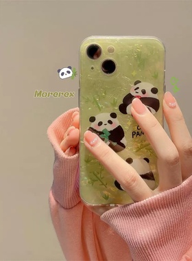 可爱熊猫适用opporeno9手机壳reno8贝壳纹reno7小清新绿色reno6pro保护套4se超薄5K硬3por软边2Z萌K7K3女款5G