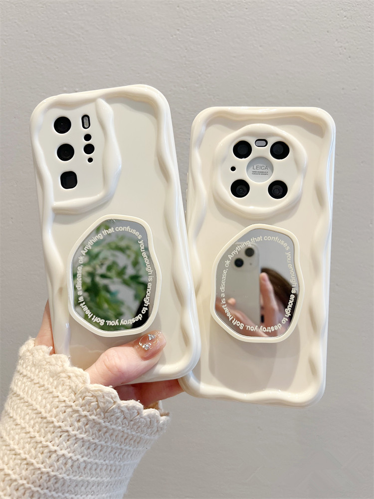 适用苹果13亮面波浪边iPhone14手机壳12mini相框纹11pro保护套xR全包防摔XS MAX镜面支架7plus女款6s潮8pse软