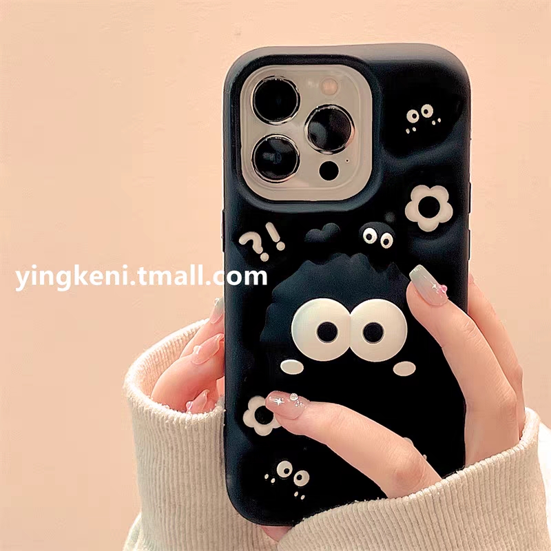 立体黑色煤球手机壳软硅胶套
