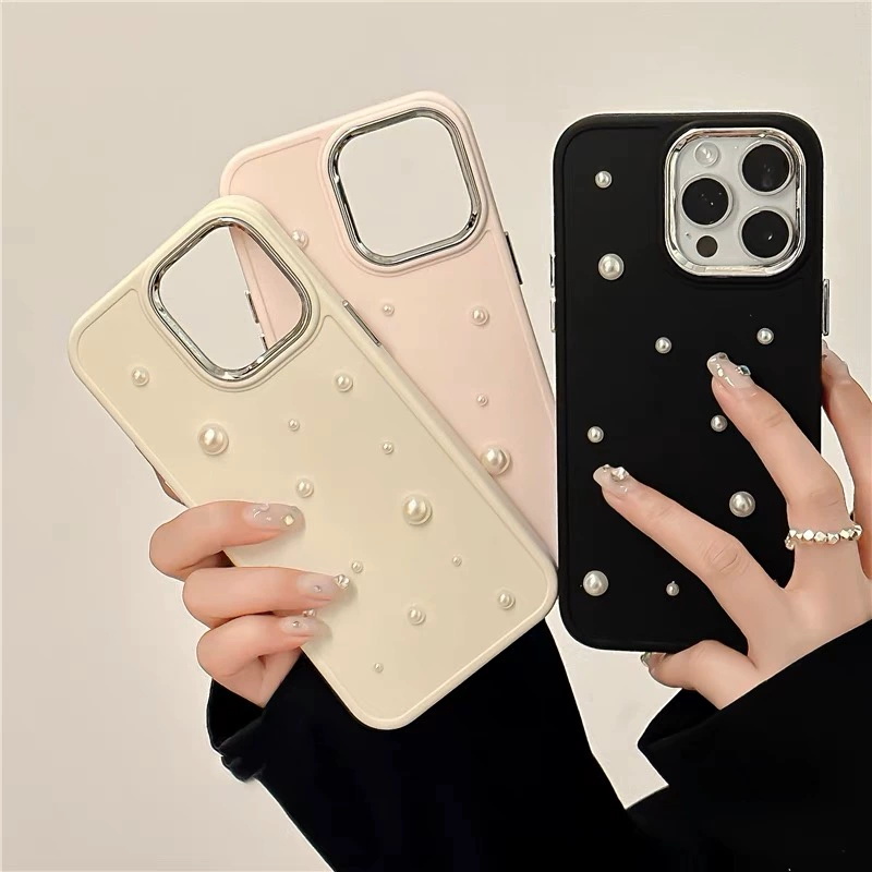 适用苹果15手机壳iPhone14金属相框13promax保护套12情侣11男女款7plus珍珠diy手工xs时尚xr创意8p清新6s潮se