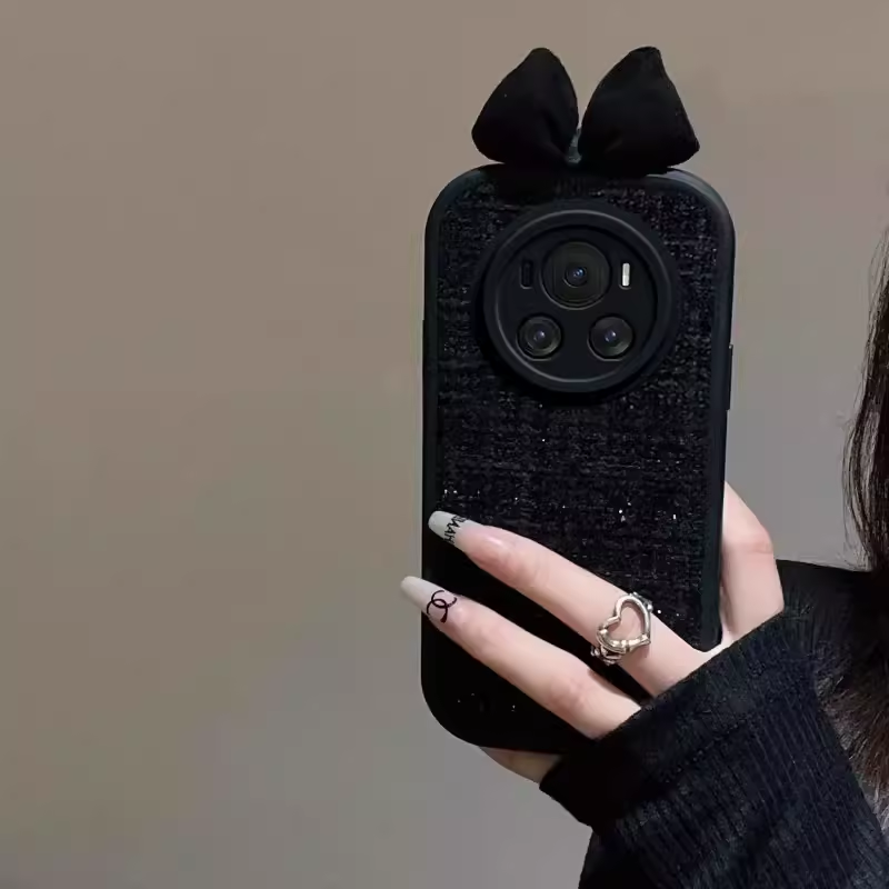 黑色小香风适用OPPO Find X8手机壳女款findx8pro可爱立体蝴蝶结k11软硅胶k10全包防摔a2x保护套A1pro毛绒5G