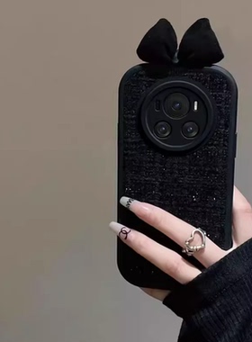 黑色小香风适用OPPO Find X8手机壳女款findx8pro可爱立体蝴蝶结k11软硅胶k10全包防摔a2x保护套A1pro毛绒5G