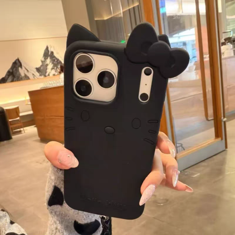 立体古早黑色kt猫咪硅胶软壳