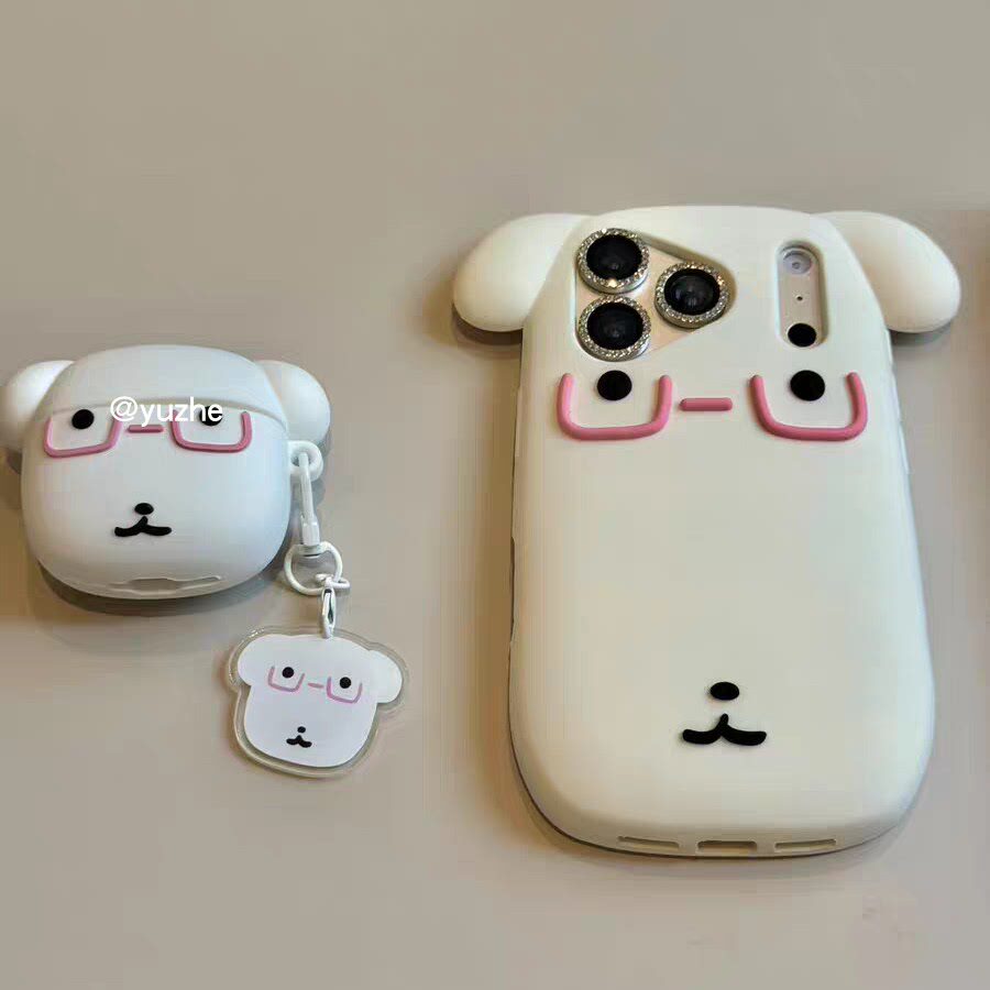 立体粉色眼镜框戛纳地狗狗适用Airpods Pro3保护壳airpods4苹果无线耳机套2代3pro2全包外壳por卡通可爱小狗1