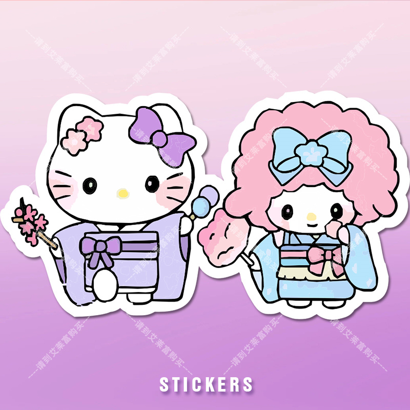 日本动漫三丽鸥凯蒂猫必爱诺穿和服装饰贴纸汽车电动车划痕遮挡贴