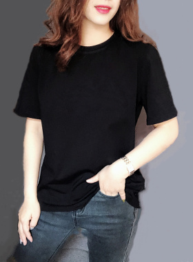 纯色t恤女短袖纯棉宽松圆领新款夏装白色t恤女短袖显瘦大码半袖潮