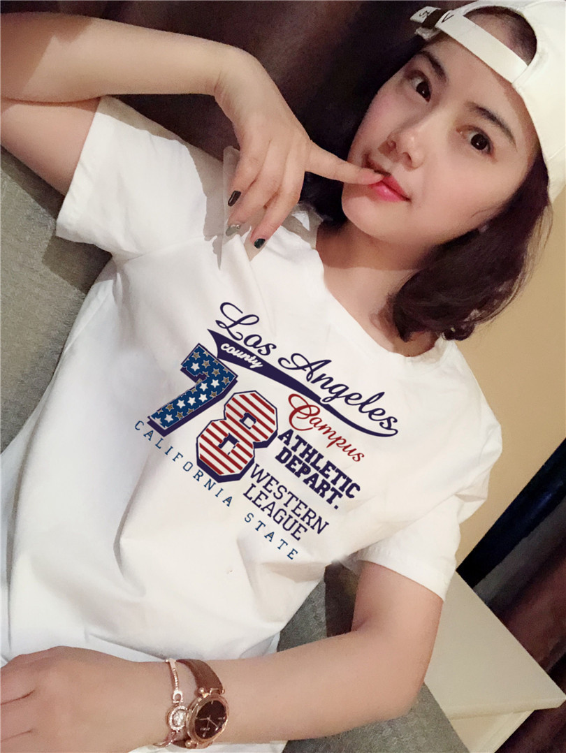 2025夏季新款印花短袖女T恤纯棉白色大码宽松半袖韩版百搭字母体