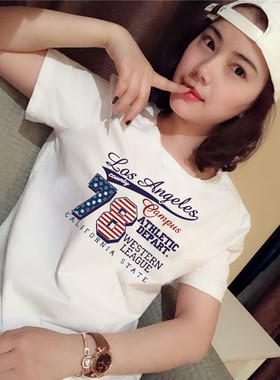 2026夏季新款印花短袖女T恤纯棉白色大码宽松半袖韩版百搭字母体