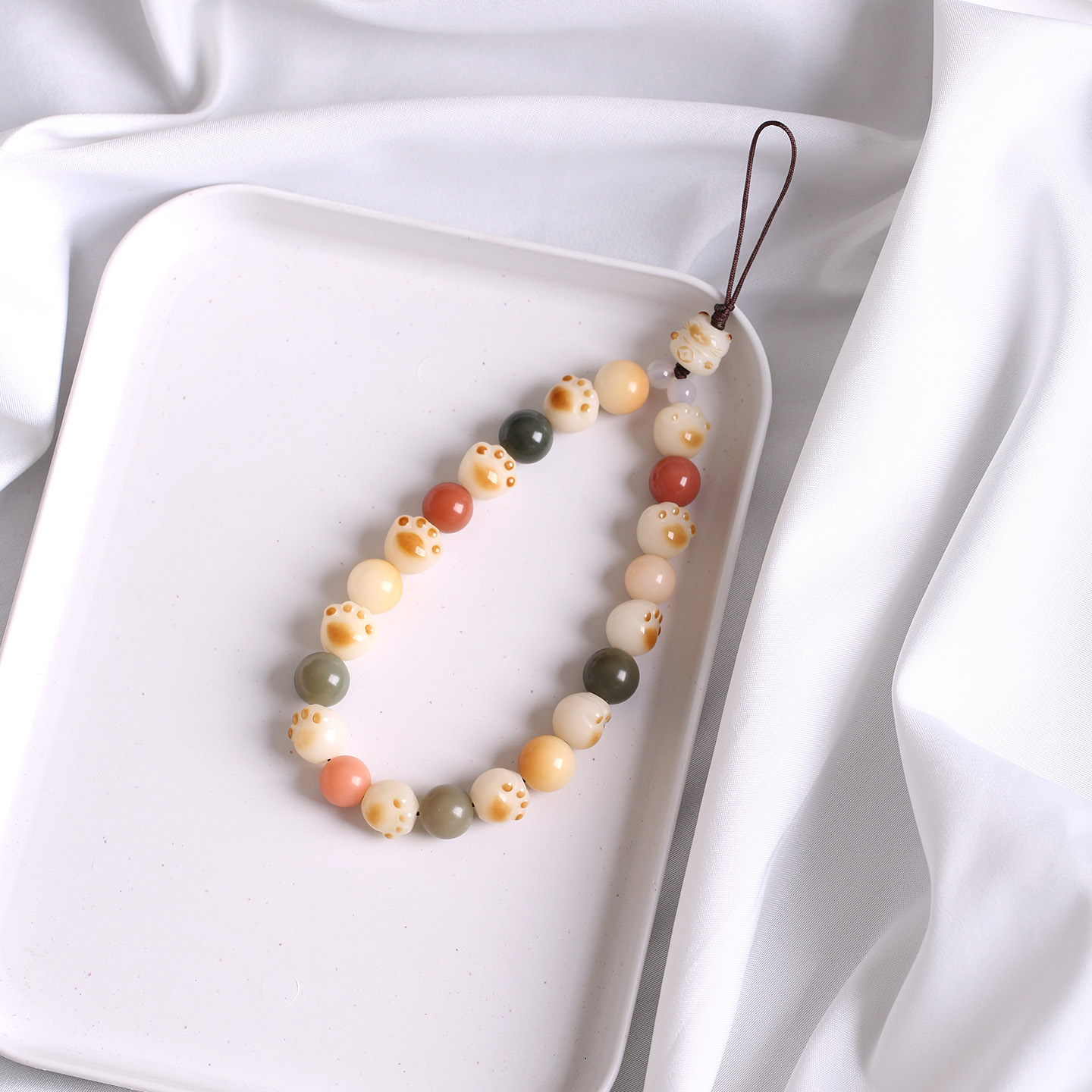 炭烧菩提根猫咪爪手腕防丢手机链挂件cdd相机挂绳长款闺蜜可爱萌