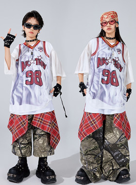 街舞儿童潮服男童嘻哈迷彩裤短袖酷帅套装少儿架子鼓hiphop演出服