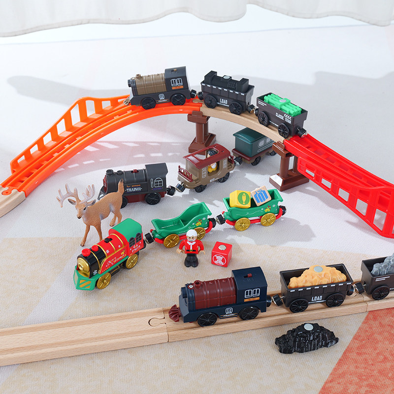 电动小火车头可坐人磁性兼容HAPE儿童木质轨道积木玩具男孩礼物