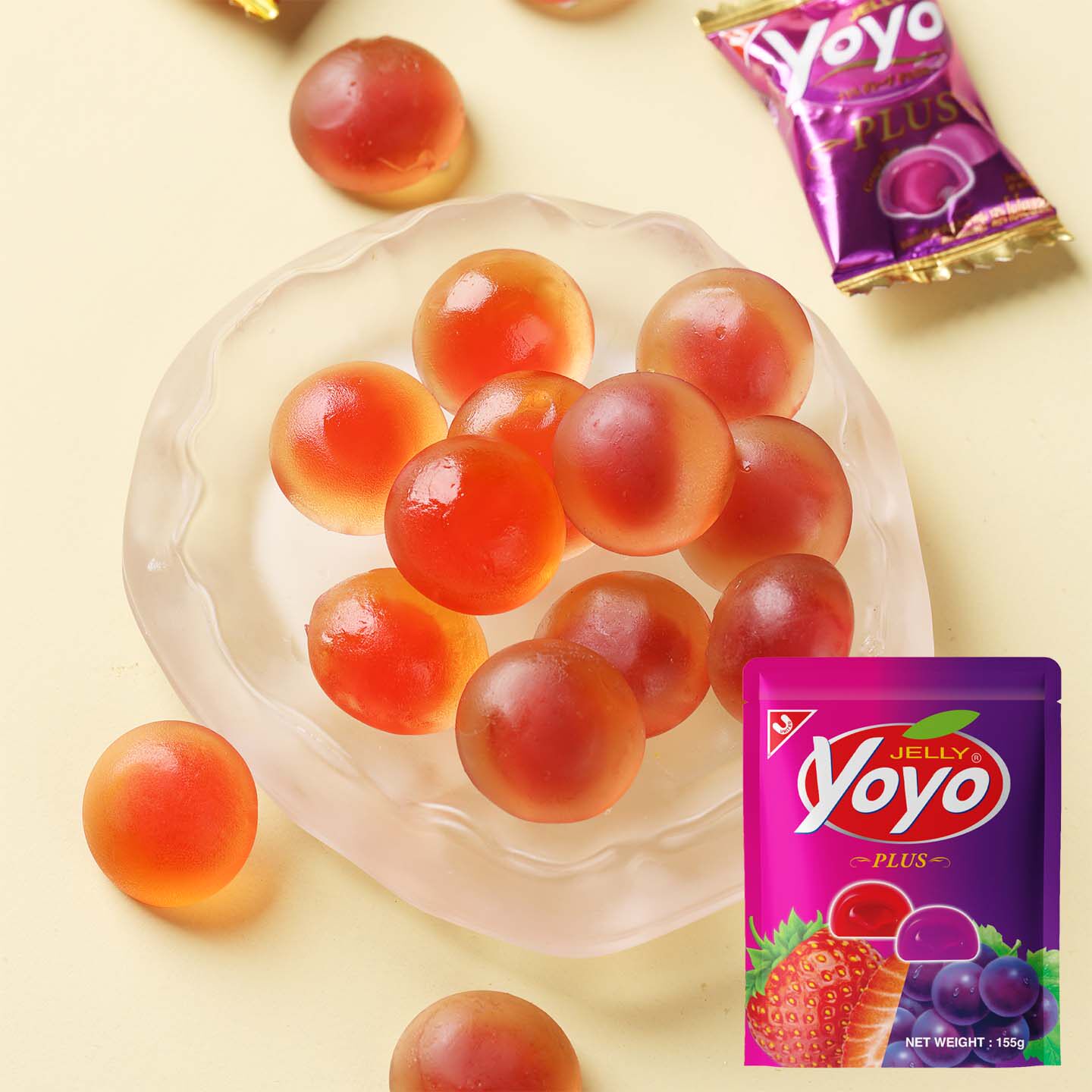 泰国进口YOYO草莓汁葡萄汁夹心软糖QQ弹弹果汁软糖155g真方食品