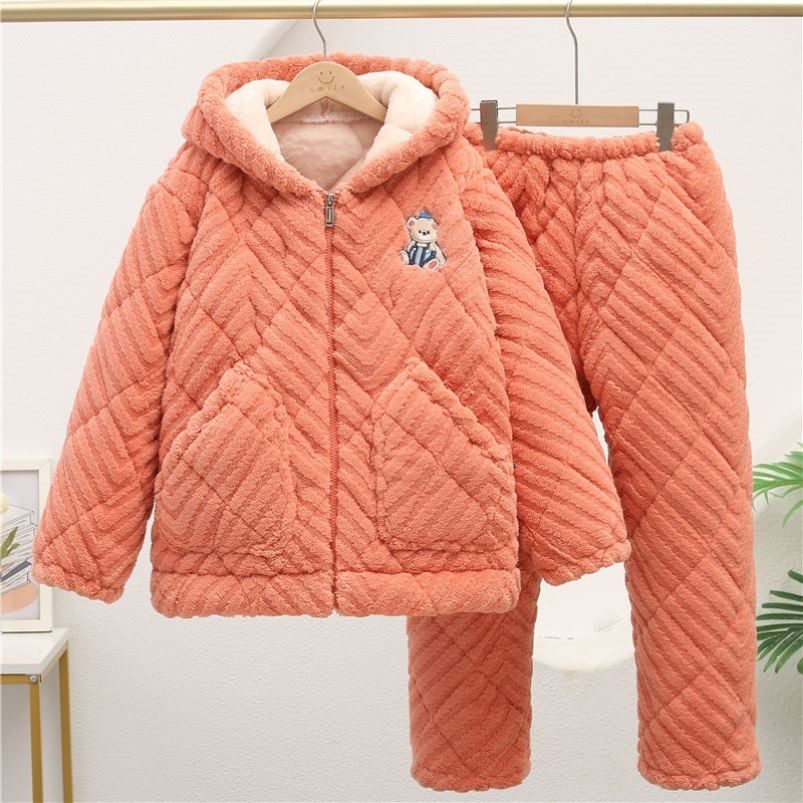 儿童罩衣外穿洋气男童睡衣三层夹棉法兰绒加厚珊瑚绒家居服拉链