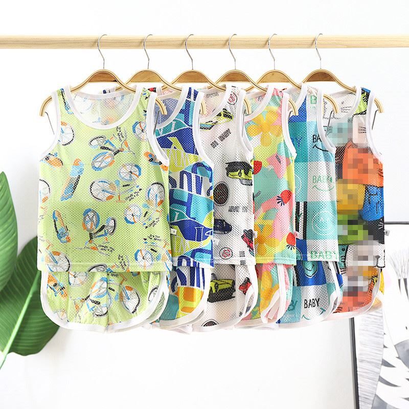 2026儿童薄款镂空背心套装男女童夏装网眼透气无袖两件套夏季新款