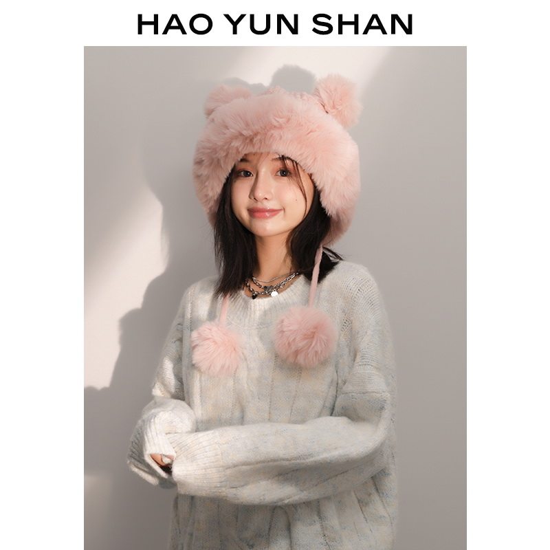 韩国可爱双毛球针织护耳帽子女秋冬天加绒加厚保暖防寒帽雷锋帽潮,服饰配件/皮带/帽子/围巾,帽子,淘宝优惠券,粉丝福利购,淘宝优惠卷