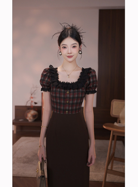 【周子仪】法式复古格子连衣裙衣服女夏季长裙2026高级感高贵裙子