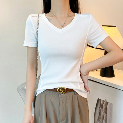 纯色低领设计感短袖t恤正肩半袖
