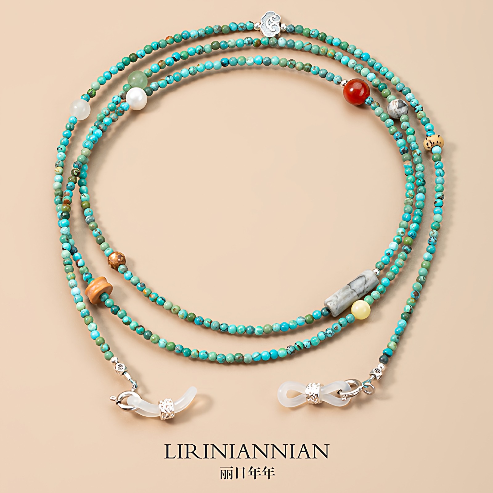 高级天然绿松石眼镜链原创墨镜挂脖女口罩挂绳气质防丢链耳机挂链