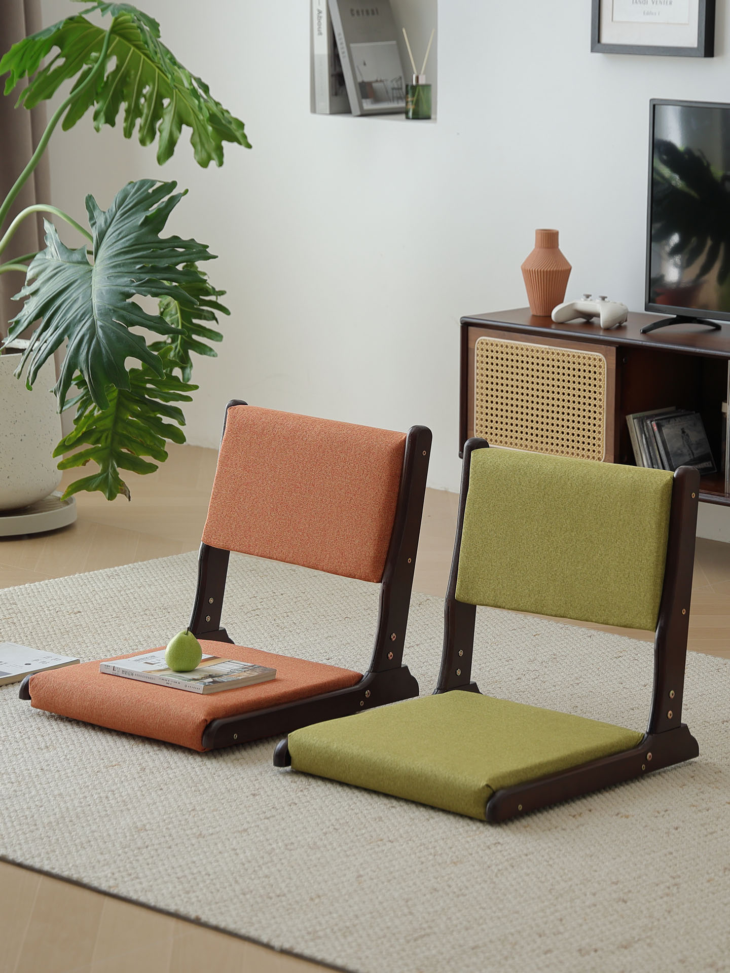 和室折叠靠背无腿床上椅子日式实木地台飘窗懒人椅榻榻米茶椅