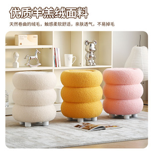 羊羔绒圆凳奶油风化妆凳ins网红梳妆凳椅家用现代卧室梳妆台凳子