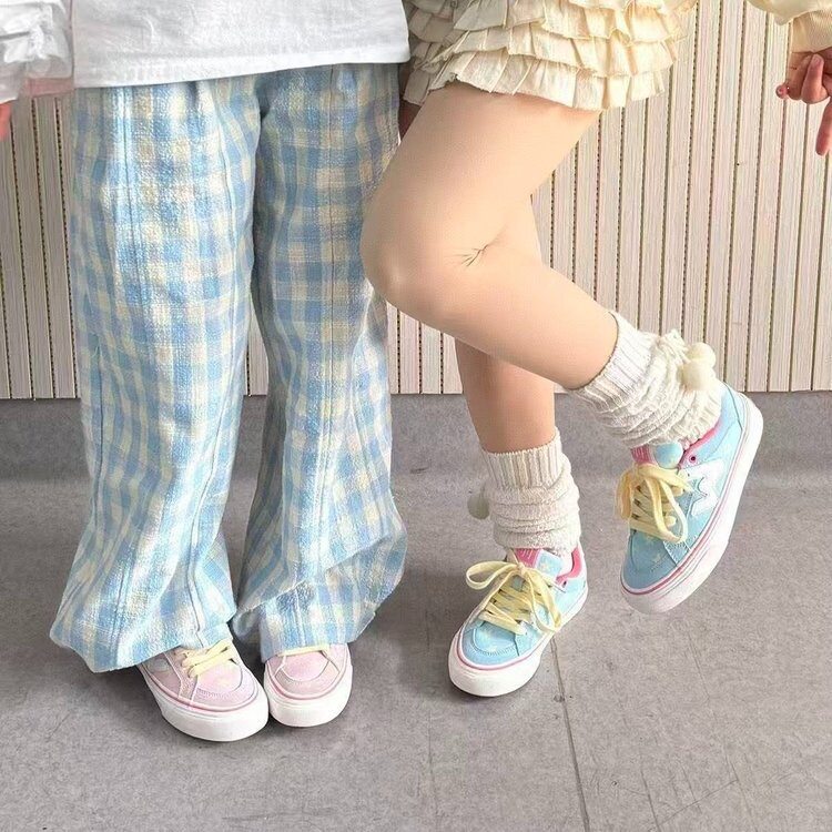 女童马卡龙拼色鸳鸯板鞋甜酷风