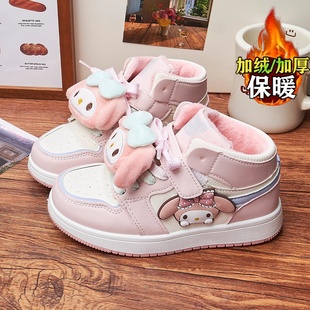 2026年冬季新款加绒棉鞋美乐蒂毛绒卡通高帮运动鞋女童加绒二棉鞋