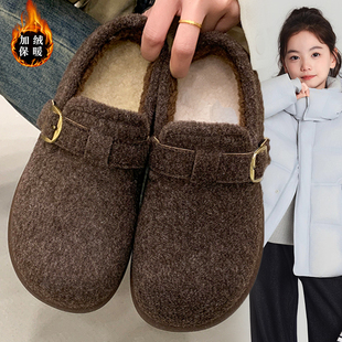 女童2026爆款秋冬季保暖软底毛绒勃肯鞋女搭扣一脚蹬内增高厚底鞋