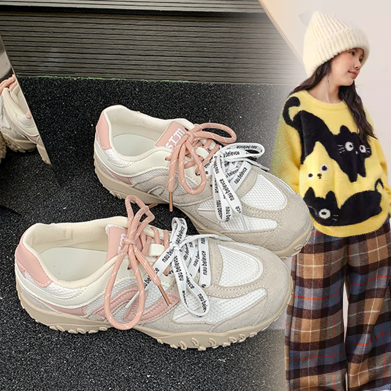 时尚女款韩版厚底网面透气阿甘运动鞋女孩2026春秋新款小众休闲鞋