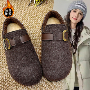 女童冬季加绒厚底增高勃肯鞋女鞋2026新款保暖棉鞋百搭休闲毛毛鞋