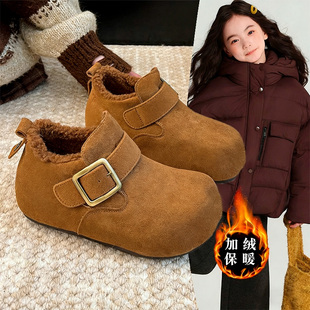 女童时尚洋气复古勃肯鞋2026秋冬款加绒舒适保暖增高棉鞋潮流爆款