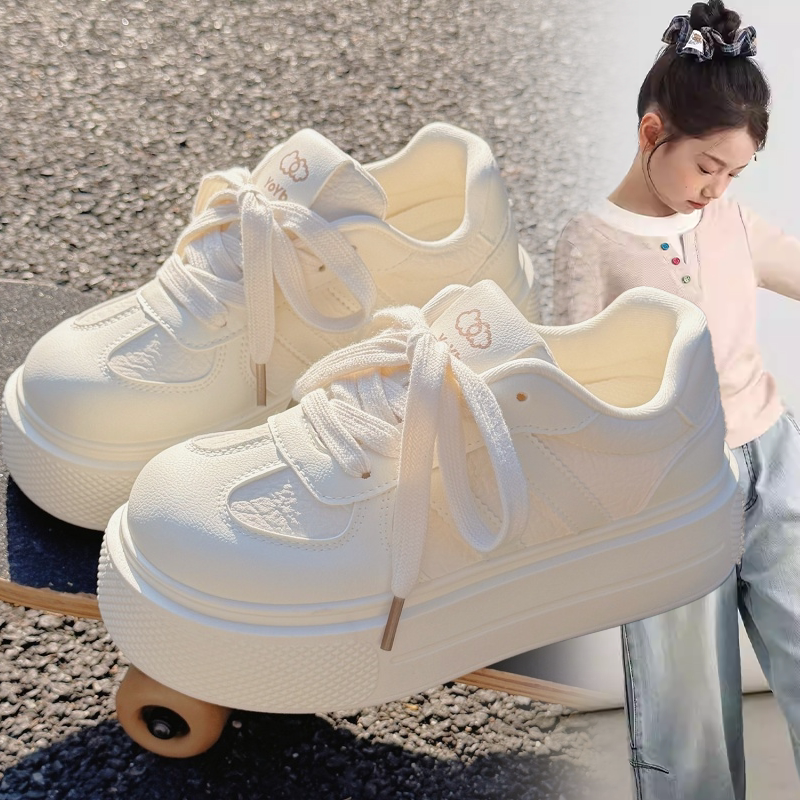 女童2026春季新款小白鞋百搭厚底休闲鞋软底防滑女孩时尚休闲板鞋