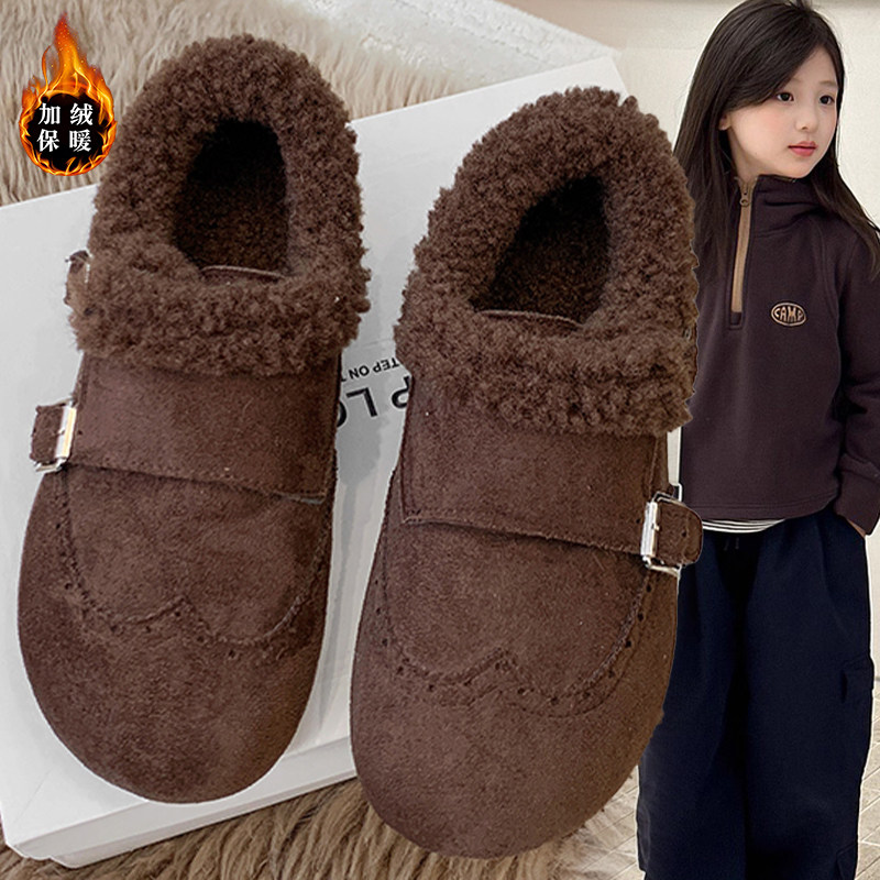 女童休闲厚底全包加绒勃肯鞋女2025冬季新款爆款一脚蹬保暖博肯鞋