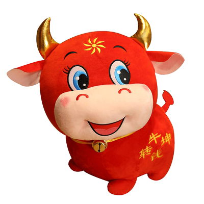 吉祥物生肖牛红色大拇指唐装毛绒