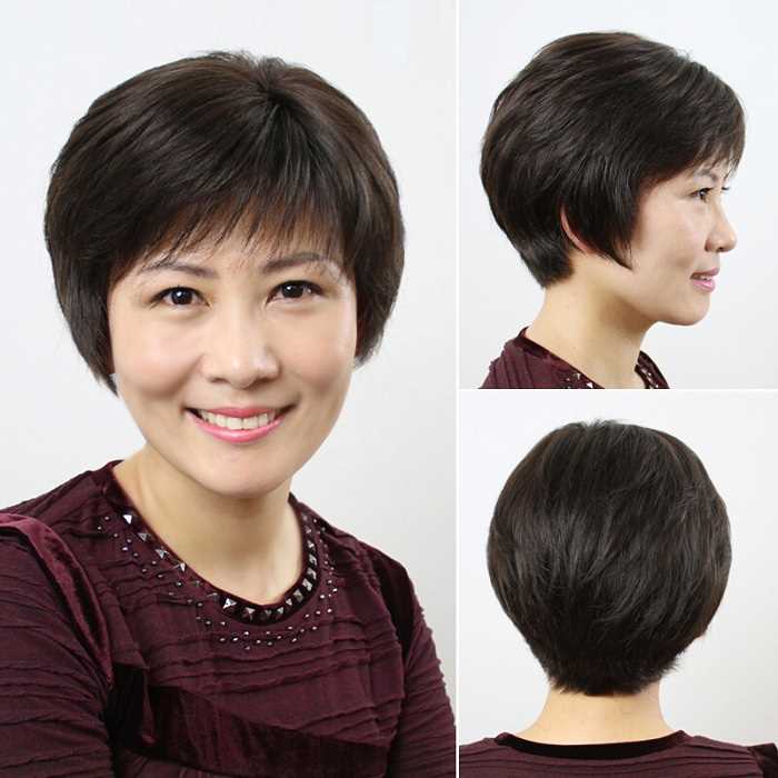 高档新品假发女短发真发假发套中老年女士仿真人发丝妈妈款全头套