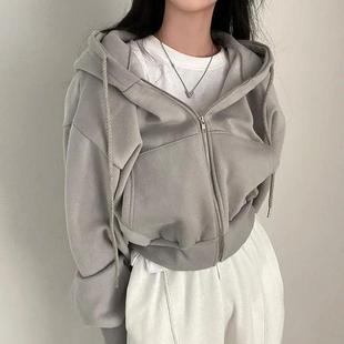 Sweatshirt 2023 Autumn Women Korean Hooded Winter Long Solid