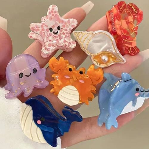 1pc Mini Hair Claw Clips Cute Ocean Animals Design Crab Whal
