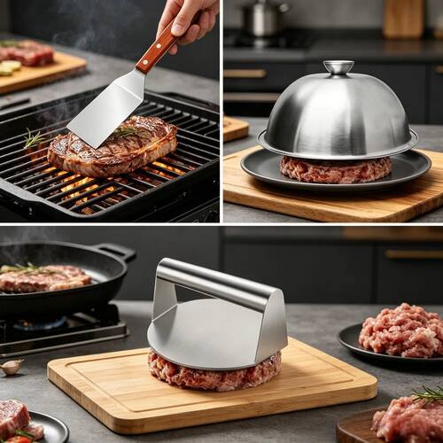 3Pcs Kitchen Accessories, Stainless Steel Burger Press, Spat