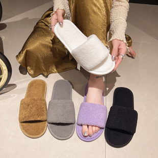 Slippers ral Velvet Home Breathable Fur tton Open