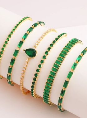 Green Shiny Charm CZ Tennis Bracelet for Women Crystal Zirco