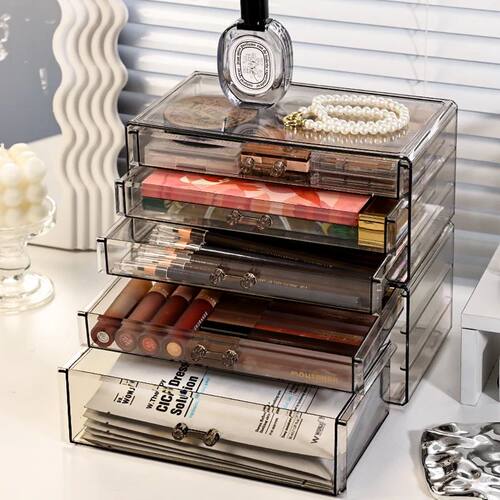 1pc Desktop Drawer Style Acrylic Transparent Black Cosmetics
