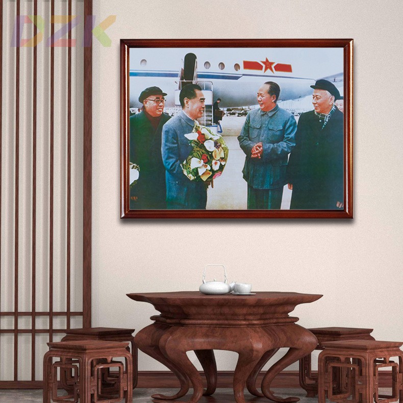 毛主席画像有框四位伟人机场合影壁挂像客厅装饰画伟人中堂墙挂m6