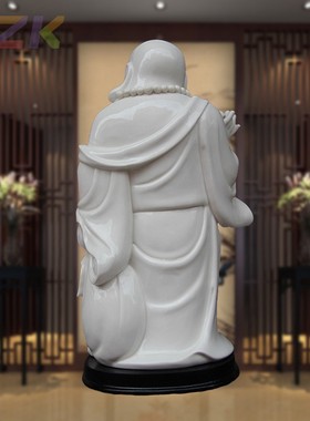 现代白色弥勒佛陶瓷摆件锦盒包装精美工艺品家居家具装饰客厅摆m1