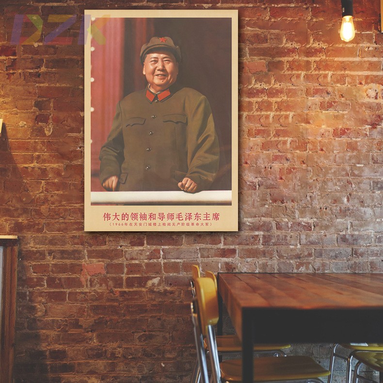 毛主席画像在天安门城楼上检阅复古宣传画客厅墙画书房装饰海报m3