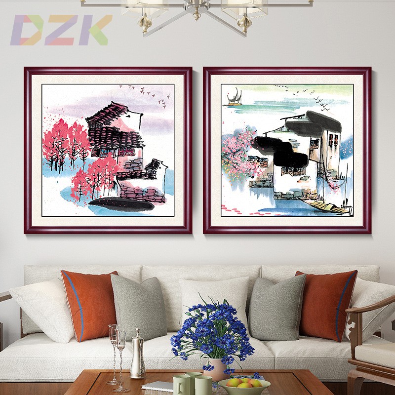 新中式江南水乡春夏秋冬装饰画四季风景画客厅餐厅茶室背景墙挂m7