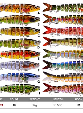 工厂定制路亚饵多节鱼13.5cm 19g 8节塑料假饵 多节鱼硬饵HS074m9