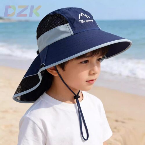 儿童帽子夏天女童防晒帽男童遮阳帽小孩披肩帽B字母大檐防紫外m3