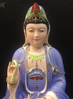 现代彩色陶瓷观音菩萨佛像工艺礼品家居客厅装饰摆件白瓷禅意m6