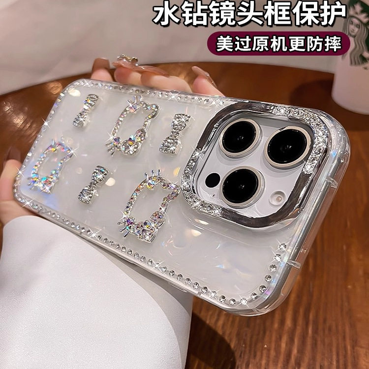 适用苹果16手机壳iphone16pro新款水钻蝴蝶结kt猫15promax14贝壳纹13气囊防摔12相机按键全包高级好看外壳女